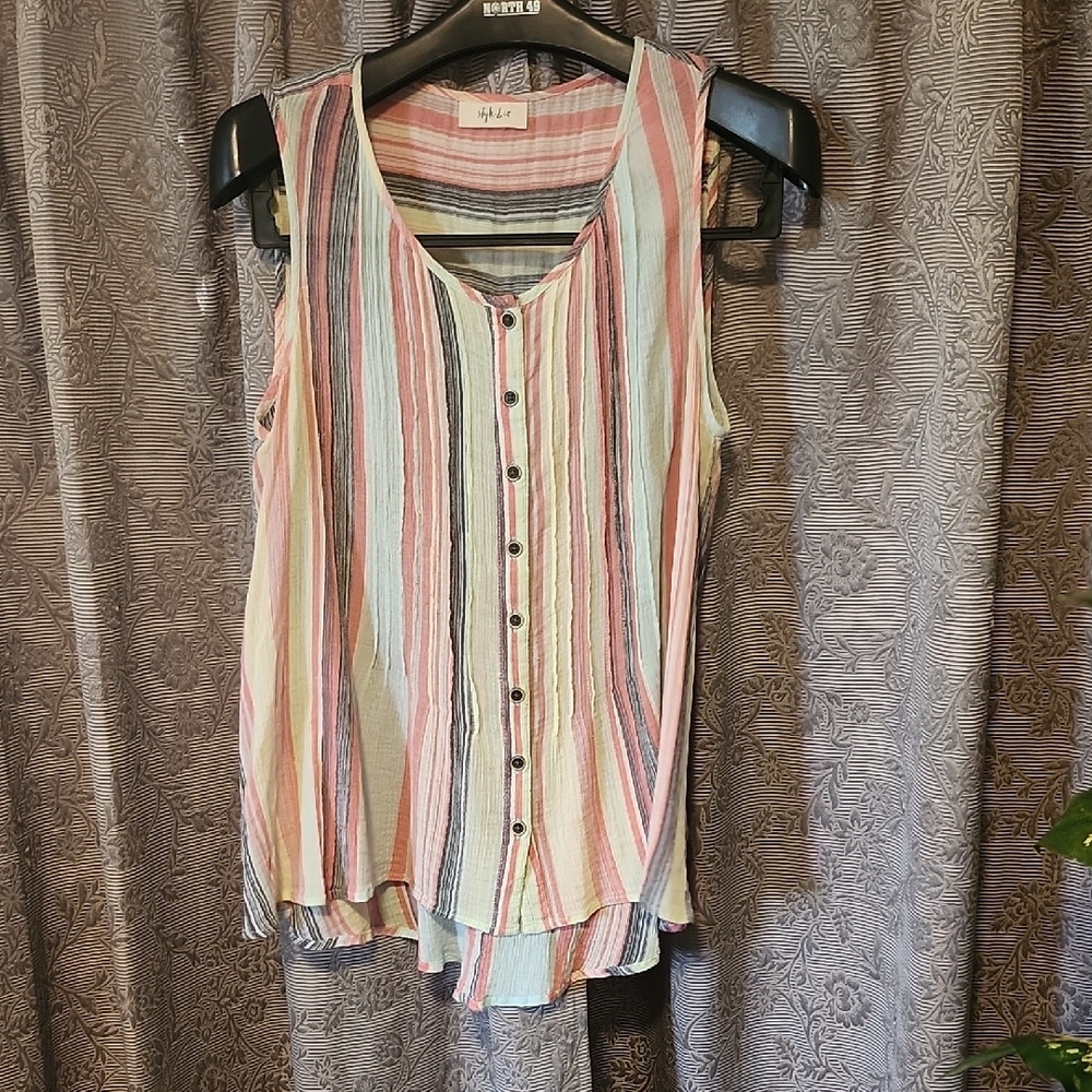 Style & Co. Multicolor Striped Button-Front Blouse